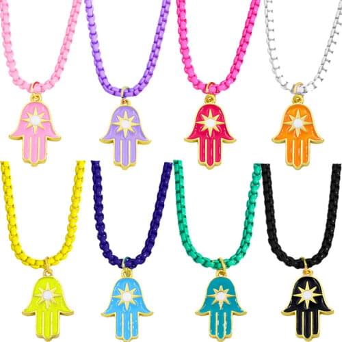 2021 New Palm Pendants Necklace Bohemia Style Color Enamel Necklaces Trendy Sunlight Simple Jewelry For Women Girl