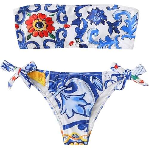 #Z45 Swimwear Women Swimsuit Two Pieces Print Bathing Suit Strapless Bandage Bikini Set Swimming Suit For Women Bathing Suit