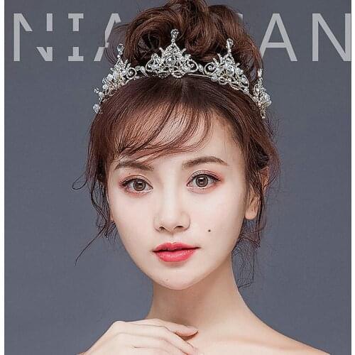 Silver Rhinestone Wedding Tiara Crown Pearl Queen Diadem Bride Crown Headpiece Wedding Hair Accessories LB