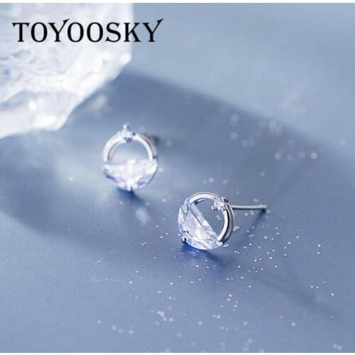 Minimalist 925 Sterling Silver Hollow Circle Semicircle Round Clear Cubic Zircon Earrings for Ladies Fashion Jewelry