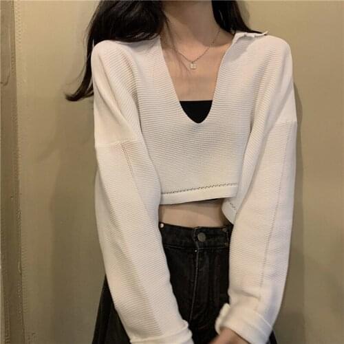 Womens Knitted Pullover Pure Color Sexy V-neck Long Sleeves Loose Tops Wholesale Spring Autumn 2021 New Fashion Lady Clothing