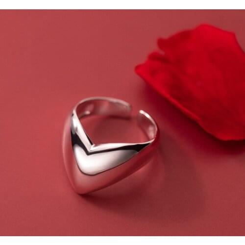 925 Sterling Silver Simple V Glossy Female Open Adjustable Fashion Jewelry For Women Girls Valentines Day Gift