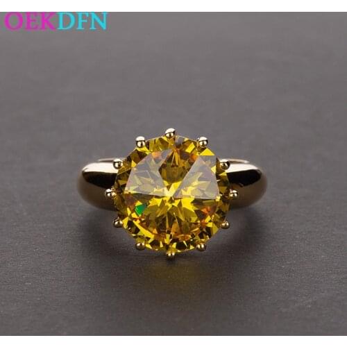 OEKDFN Luxury S925 Sterling Silver Rings For Women Gold Color White Yellow Pink Round AAAAA+ Zircon Wedding Jewelry Ring Gift