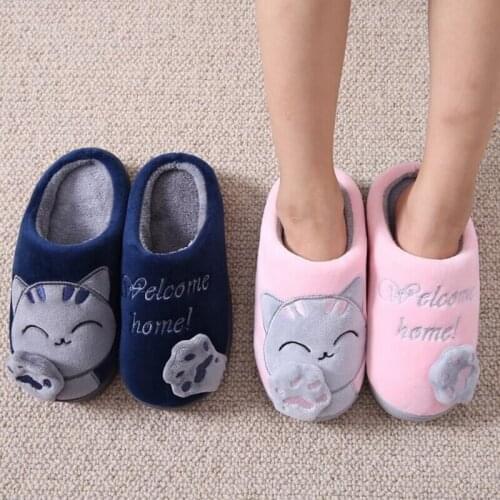 Women Men Couple Shoes Winter Home Slippers Cartoon Animal Cat Non-slip Warm Indoors Bedroom Floor Shoes Female Ladies