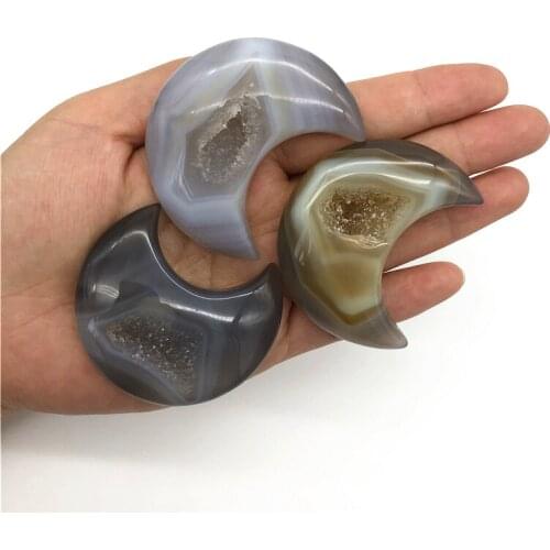 1pc Natural Agate Geode Moon Shaped Crystal Cluster Half Moon Agate Geode Carved Crystal Stones Reiki Natural Quartz Crystals