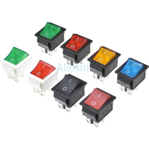 2PCS KCD4 Rocker Switch ON-OFF 2 Position 4 Pin/6 Pin With Light Red Blue Yellow Green Push Button Power Switch 25*31MM 16A 250V