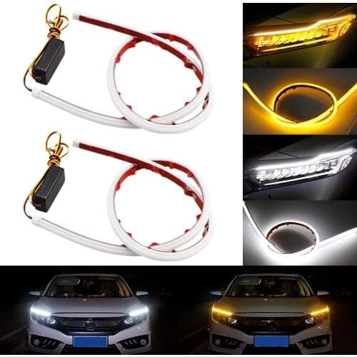2-Pack 60CM Car DRL Flexible LED Tube Strip Daytime Running Tear Strip Headlight Turn Signal Light Parking Lamp White / Amber