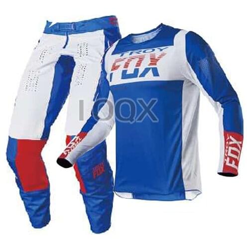 2021 Troy Fox White Blue Kits 180/360 Mountain Bicycle Racing Suit Motorbike Motocross Gear Set