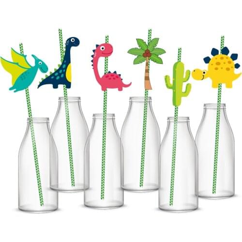 Yi Surgery 36PCS Drinking Straw Dinosaur Theme Party Weeding Drinking Straw Festive Supplies Paper Disposable Straws Decoration