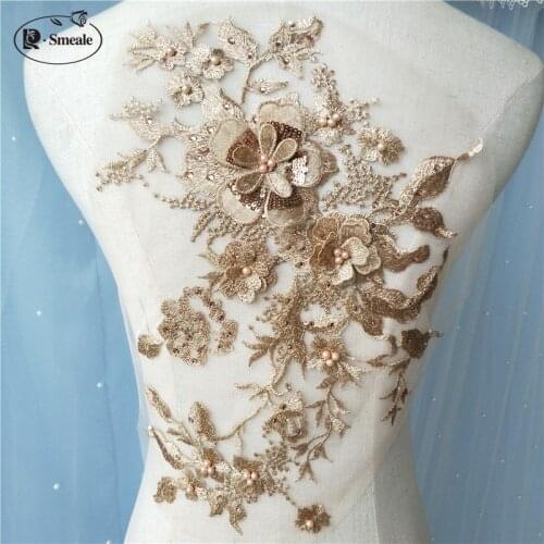 1piece Nail Bead 3D Wedding Dress Applique DIY Bridal Headdress Lace Collar Lace Fabric Patch RS542