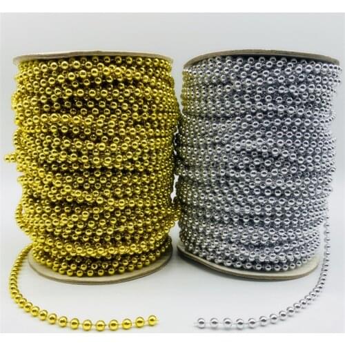 5yards/Lot 4mm Gold/Silver Mini Beads Chain Garland Flowers Plastic Beads For Wedding Party Decoration DIY Jewelry Accessories