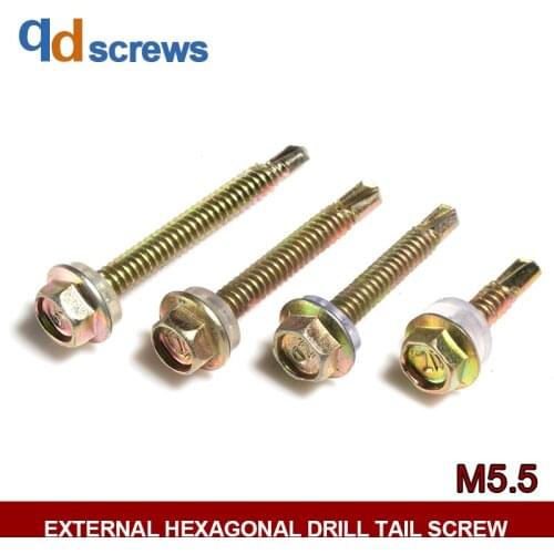 8.8 M5.5 external hexagonal drill tail screw Hexagon Washer Head Drilling Screws With Tapping Screw Thread