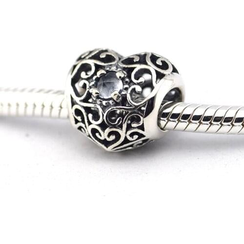 925-Sterling-Silver Jewelry Bead March Signature Heart Bead Fits European Charm Bracelet DIY Fashion Jewelry 100% 925 Silver