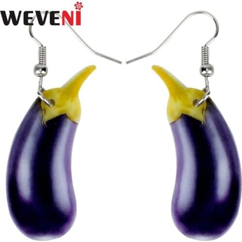 WEVENI Acrylic Sweet Eggplant Aubergine Earrings Big Long Dangle Drop Vegetable Plant Jewelry For Women Girls Brincos Party 2018
