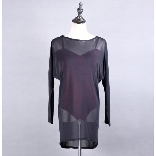 Latin Dance Blouse Women Mesh Salsa Dancewear Black Ballroom Practice Wear Long Sleeve Stage Costume Modern Dance Outfit JL3228