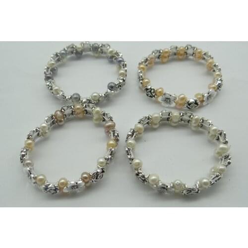 Fashion Retro White Freshwater Pearls Bangle Real Natural Pearl Bracelet For diy Women Wedding Fine Hand made jewellery bracelet