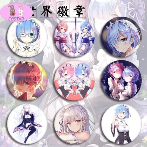 Re Zero kara Hajimeru Isekai Seikatsu Emilia Cosplay Badge Rem Ram Brooch Pins Collection Badges for Clothes Backpacks