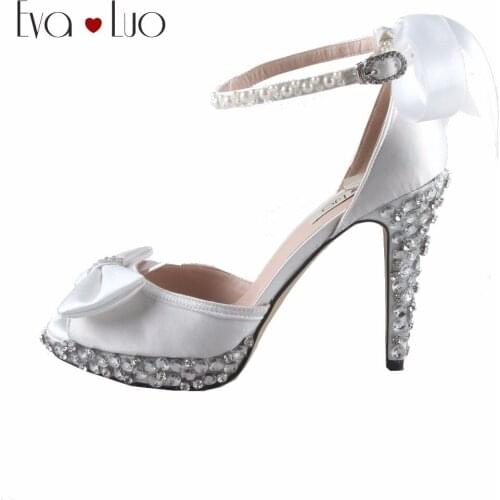 CHS390 Hanmade white Crystal Dress Sandals Bridal Wedding Shoes Custom Made Big Size Woman High Heel Sandals Dress Shoes