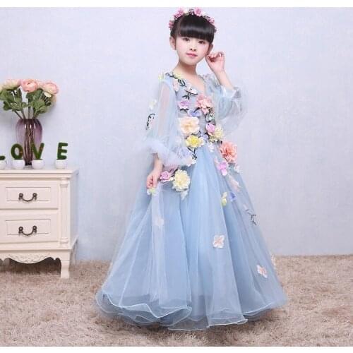 Flower Girl Dresses Long Wedding Dress Flower Fairy Dress Dancing Kids Baby Anniversary Baptism Clothes for Girls