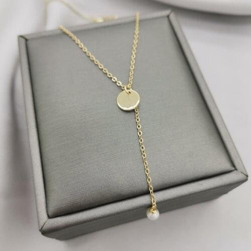 Disk Necklace Handmade Coins Jewelry Natural Pearl Choker 14K Gold Filled Tassel Pendants Collier Femme Collares Boho Jewelry