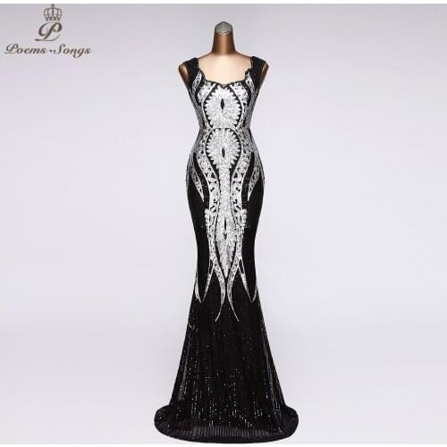 Real photos Elegant Sequins long Mermaid evening dress sexy party dresses prom dresses robe de soiree