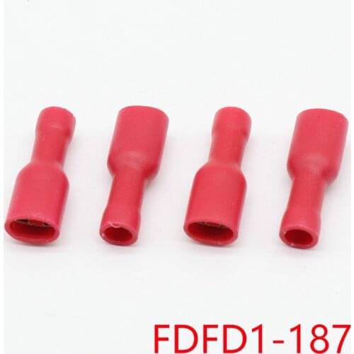 FDFD1-187 FDFD1.25-187 insulating Female Insulated Electrical Crimp Terminal Connectors 100PCS/Pack Cable Wire Connector FDFD