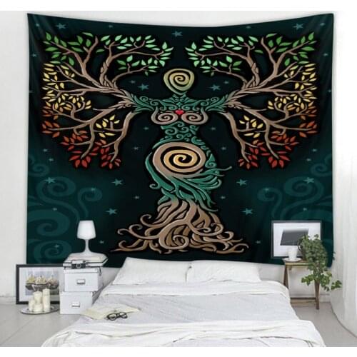 Tree of Life Tapestry Peacock Owl Psychedelic Illustration Wall Mount Mandala Bohemian Hippie Home Decor Yoga Mat Beach Mat
