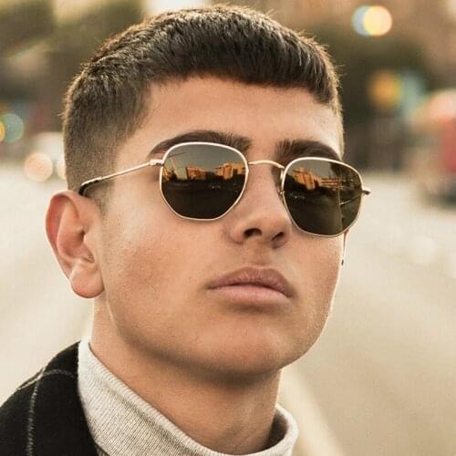 HKNA Polygon Retro Men Sunglasses 2021 Luxury Brand Glasses Women/Men Designer Eyeglassses Men Metal Oculos De Sol Masculino