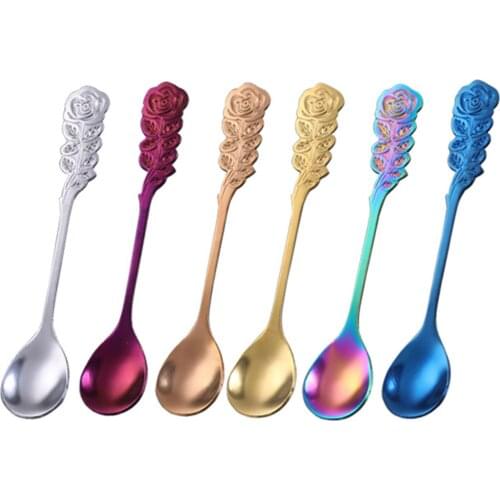 Coffee Spoon Rose Design Handle Dessert Stainless Steel Stirring Teaspoon Tableware for Kitchen Spoons