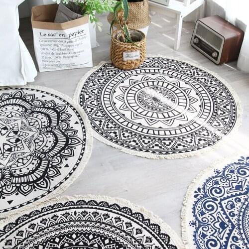 Nordic Ethnic Style Round Large Area Rug For Bedroom Bohemia Woven Cotton Rug Carpet Knitting Floor Mat 92cm 120cm 150cm
