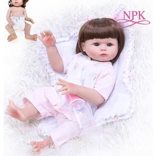 NPK 47CM soft silicone doll reborn baby doll full body bath toy Short hair doll lovely girl doll