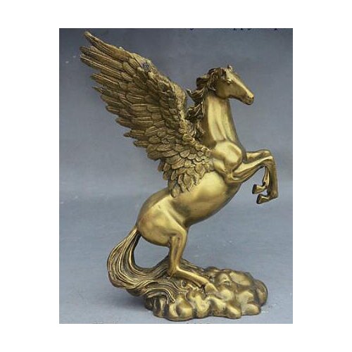 10" China FengShui Brass Myth Auspicious Success Wings Fly Horse Pegasus Statue