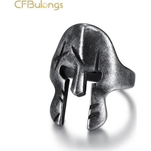 CFBulongs Cool Classic Unique Spartan Helmet Ring Stainless Steel Men Gothic Punk Retro Norse Mythology Viking Ring