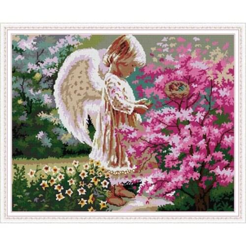 Angel and maple leaf counted printed on the canvas 11CT 14CT DIY kit Cross Stitch embroidery needlework Sets home decor