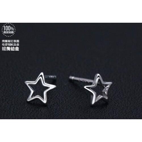 Real. 925 Sterling Silver Open Star Stud Tinny Earrings 6MM FOR Women GTLE447