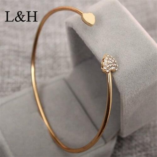 L&H 2018 New Femmes Bracelet Classic Hot sales Gold sliver Color Crystal Opening Bangles for women charm fashion jewelry gift