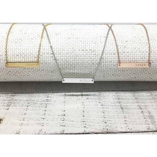 Personalized Hebrew Name Necklace, Christmas Gift, Custom Bar Necklace, Rose Gold Jewelry, Engraving Necklace, Engagement Gift