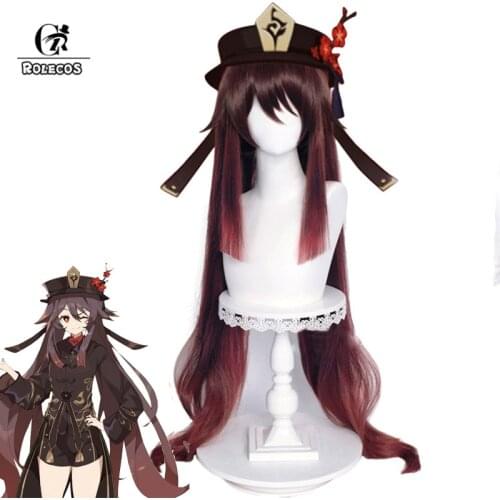 ROLECOS Hutao Cosplay Wig Game Genshin Impact Hutao Cosplay Wig Women 100cm Headwear Long Hair Synthetic Hair Heat Resistant