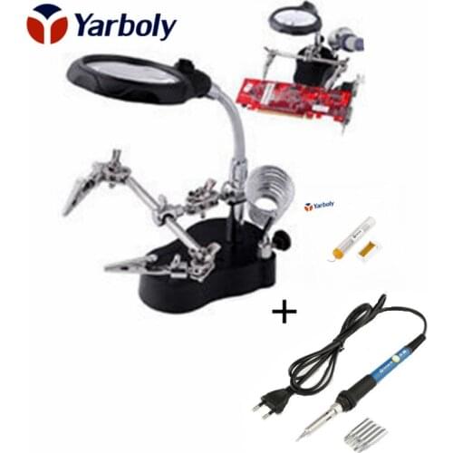 220V 60W Soldering Iron With Magnifying Glass Auxiliary Clip Magnifier Soldering Solder Iron Stand Holder Station