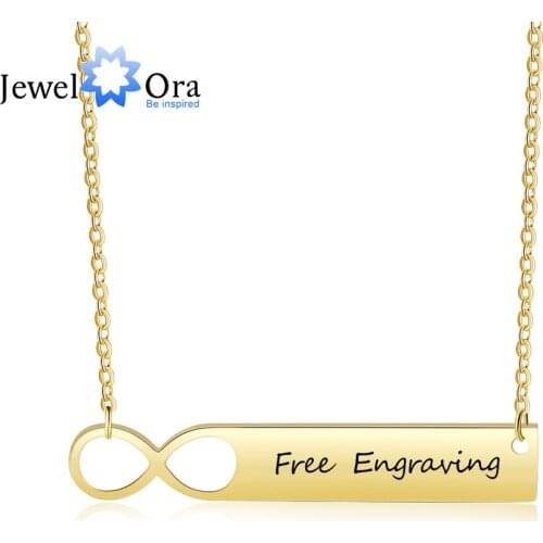 Personalized Infinity Name Bar Necklace Stainless Steel NamePlate Pendant Custom Jewelry Gifts for Mom (JewelOra NE103095)