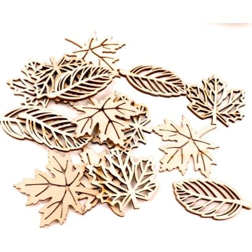 Natual Wooden Leaves Pattern Scrapbooking Painting Craft Handmade Accessory Sewing Home Decoration DIY 50-52mm 10pcs