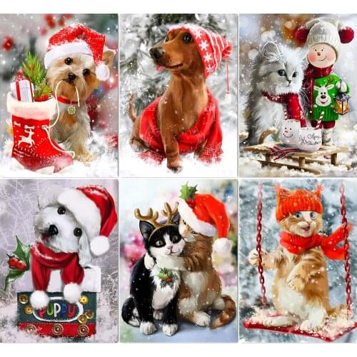 QIZITENG 5D Diy Diamond Painting Christmas Gift Square Diamond Embroidered Dog Animal Rhinestone Picture Home Decoration