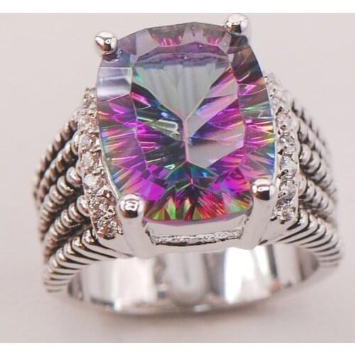 Rainbow Crystal Zircon Women 925 Sterling Silver Ring F781 Size 6 7 8 9 10