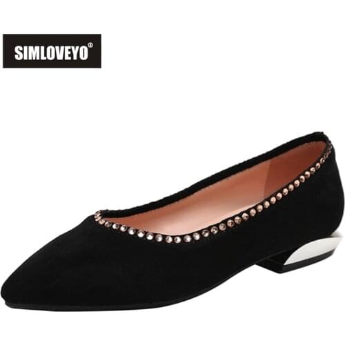 SIMLOVEYO New 2021 Women Flat Shoes Pointed Toe Flock Slip-On Crystal Bling Concise Classic Soft Big Size 32-44 Casual B2443