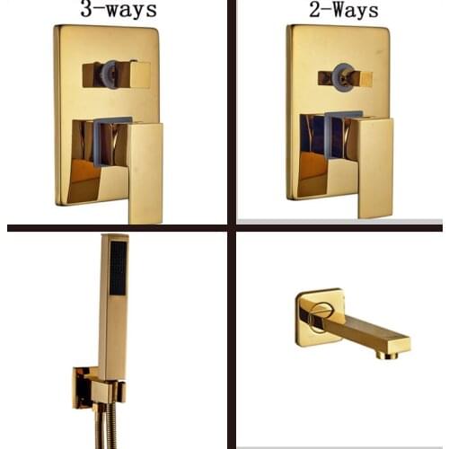 Free Shipping Golden Brass 2-3 Ways Shower Mixer Valve Wall Mount Single Handle Control Handles