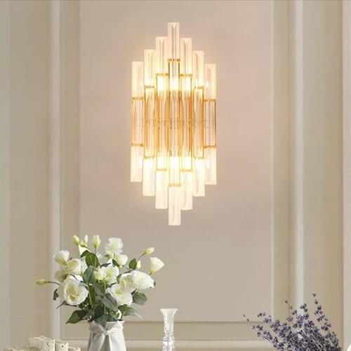 Nordic Crystal LED Wall Lamp Gold Wall Lamps for Bedroom Bedside Living Room Aisle Corridor Stairs Modern Indoor Sconce Lighting