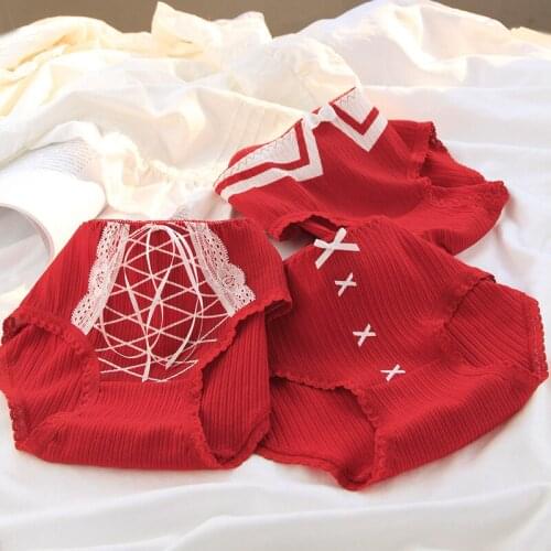 2020 new girl underwear 5pc/lot lace cotton middle waist lovely print briefs young girl panties Teenager students red M L XL