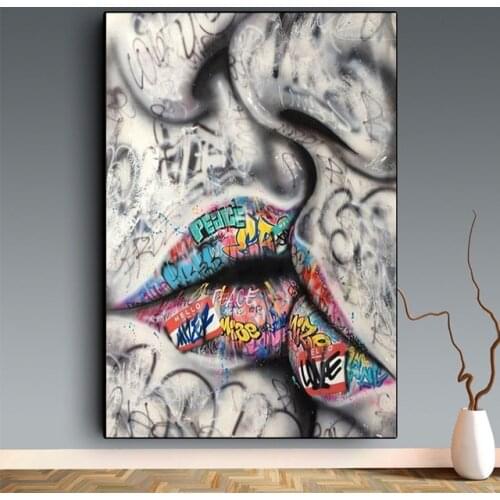 Street Graffiti 5d diy Diamond painting abstract lover kiss lips hand diamond embroidery mosaic kits living decor wall art I23