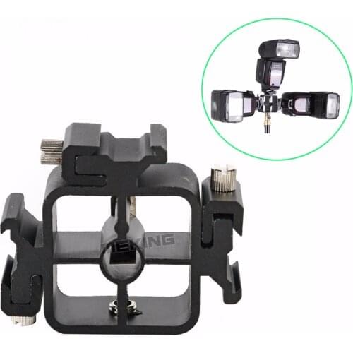 Universal Camera Flash Bracket 3 Hotshoes Umbrella Holder Swivel Light Stand for Speedlight Photo Studio Accessories