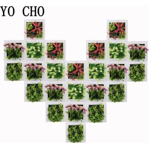 YO CHO Artificial Plants Frame Fake Flower 3D Plastic Succulent Plants Wall Sticker Wall Hanging Frame Forest Style Home Decor